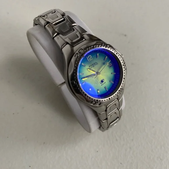 Fossil Blue Watch Blue Green Dial Silver Tone - Picture 2 of 11